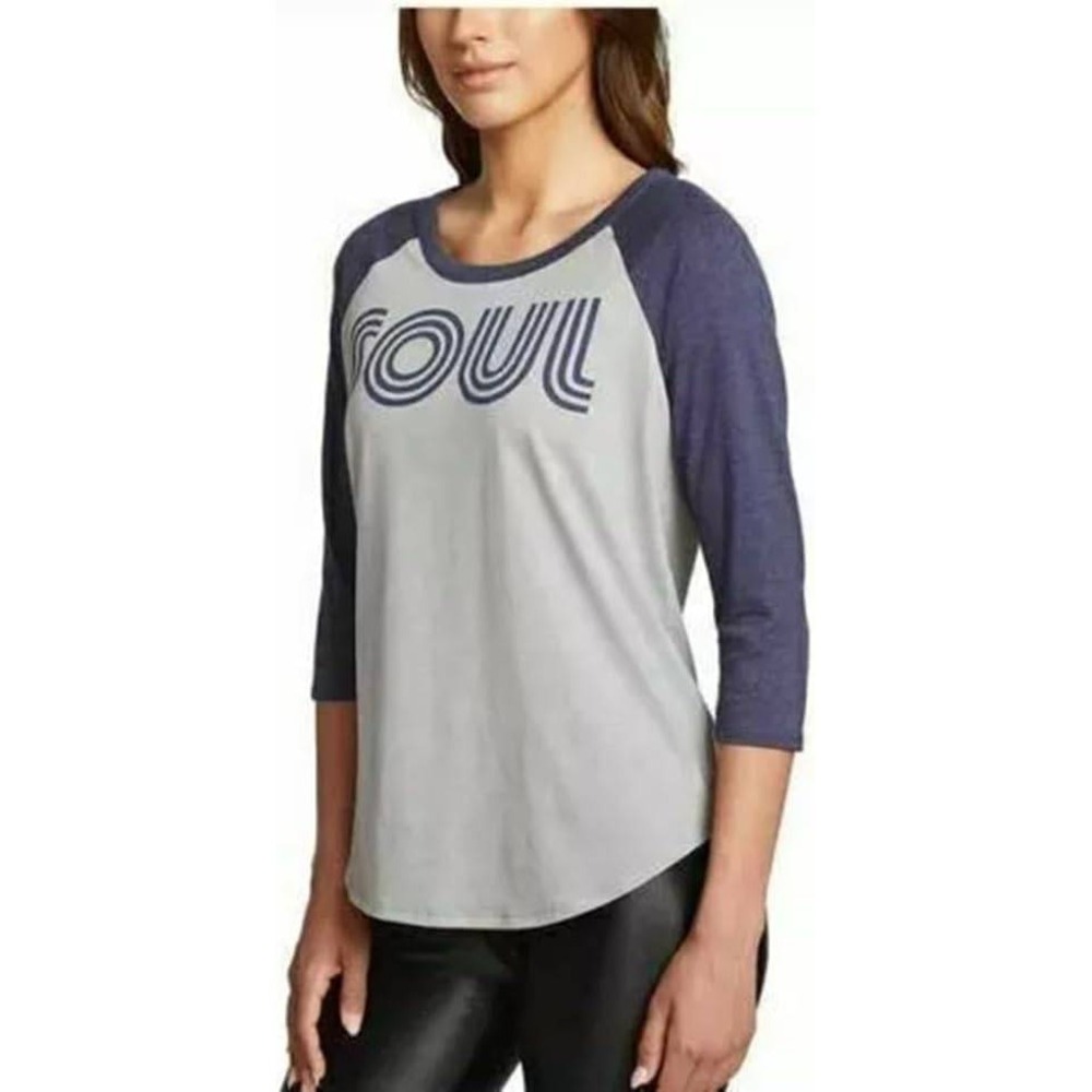 ChaSer SOUL raglan 3/4 gray heathered crewneck 70s retro sporty music fan small